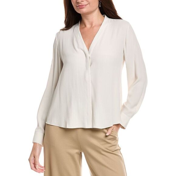 Eileen Fisher WomensPetite V-Neck Silk Shirt White